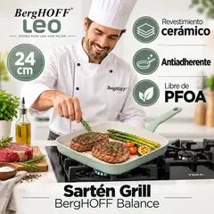 Berghoff - Sartén Grill Antiadherente Balance Sage 24 cm – Revestimiento Cerámico