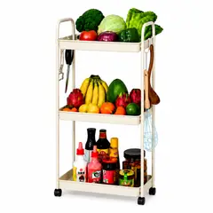 MINARI - Estante Carrito Organizador con Ruedas para Cocina Frutero Verdulero Multiusos de 3 Niveles BL ES30