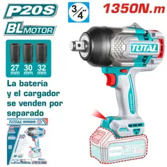 TOTAL - Llave de impacto inalámbrica 20V 1350 Nm 34 TIWLI201351 -
