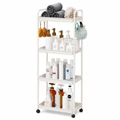 MINARI - Estante Carrito Organizador Multiusos con Ruedas 4 Niveles para Baño y Lavandería BL ES40
