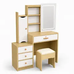 GENERICO - Tocador con Espejo LED Deslizante, Gabinete Lateral con Puerta y Banco SSZ02