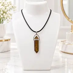 FERNANDA ROMERO JOYAS Y ACCESORIOS - Collar Péndulo Piedra Natural OJO DE TIGRE con Cordón Negro