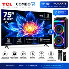 TCL - Televisor QLED 75 pulgadas Smart TV 75T6C 4K Google TV + parlante