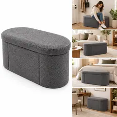 EVERSO - Banco Otomano Puff con Almacenamiento  75x38x38 cm Gris