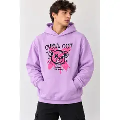 GENERICO - Polera Con Capucha Con Bolsillo Canguro Estampado