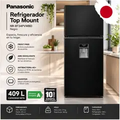Panasonic - Refrigeradora NR-BT34PVWBD 409L Top Freezer Serie BT34 Negra