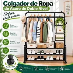 GENERICO - Perchero Ropero Organizador con Ruedas Multinivel Negro 110 x 56 x 165 cm