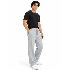 ENKI - Pantalón De Buzo Hombre Algodón French Terry Gris Melange Fit Recto Estilo Casual Confort Increíble