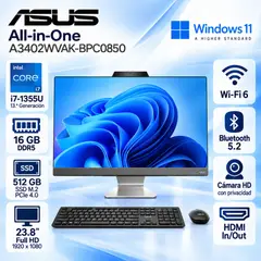 ASUS - All in One A3402WVAK-BPC0850 23.8" FHD Core i7 13ª Gen 16GB 512GB SSD BLACK