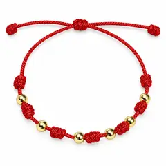 GENERICO - Pulsera 7 Nudos Roja con Bolitas Doradas Ajustable Mujer
