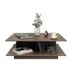 FMFURNITURE - Mesa De Centro 37 X 100 X 80 Cm Café Oscuro Y Negro