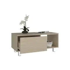 FMFURNITURE - Mesa De Centro 1 Cajon Con Patas Blancas 35 X 80,1 X 40,1 Cm Beige