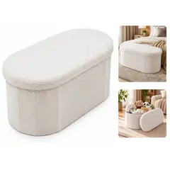 EVERSO - Banco Otomano Puff con Almacenamiento  75x38x38 cm Blanco