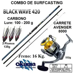 OKUMA - Equipo De Surfcasting Caña 4.20 M Con Carrete 8000