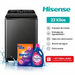 Hisense - Lavadora WT512223DB Carga Superior 22 kg Color Gris Oscuro + KIT PARA LAVAR