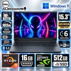 Dell - LAPTOP ALIENWARE 15 GAMING RYZEN 5 512GB 16GB DDR5 15.3 WUXGA RTX 4050 6GB WIN 11 LDA15265-