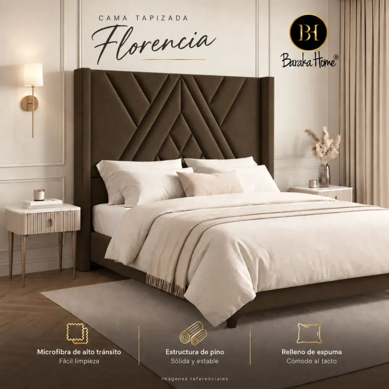Cama Tapizada Florencia + Base de Cama Luton 2plz - Chocolat