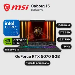 Msi - Laptop Cyborg15B2RWGKG Core 7-240H 16GB 1TB SSD RTX 5070 15.6" (9S7-15Q342-409)
