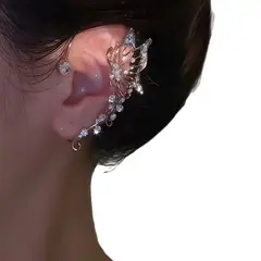 VATYERTY - Pendientes de clip para mujer diseño de mariposa con diamantes plateado