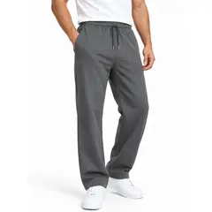 ENKI - PANTALÓN BUZO HOMBRE ALGODÓN FRENCH TERRY GRIS OSCURO CORTE RECTO STRAIGHT FIT USO DIARIO