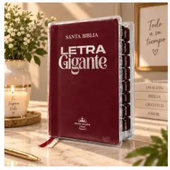 OEM - Biblia RVR 1960 Letra Gigante - Color Vino, Tapa Flexible, Filo Plateado + Tabs y Forro Transparente