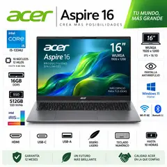 ACER - Laptop Aspire Intel® Core™ i5-1334U 16GB DDR5 512GB SSD 16" WUXGA Windows 11