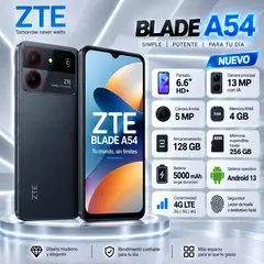 ZTE - Celular Blade A54 4GB RAM 128GB 4G  NEGRO  /  NEGRO   /  NEGRO