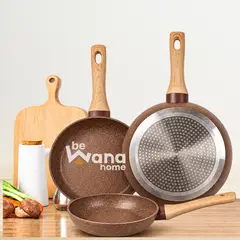 OEM - Sartén de Roca Volcánica Antiadherente 3 UND 20CM-24CM-28CM BROWN MGC