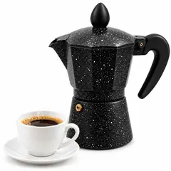 INSPIRA MARKET - Cafetera Italiana Moka de Aluminio 150 ml para 3 Tazas 16 x 8 cm Color Negro Granito