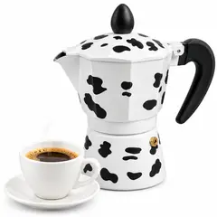 INSPIRA MARKET - Cafetera Italiana Moka de Aluminio 150 ml para 3 Tazas Diseño Vaquitas