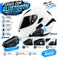 XTREME - CASCO PARA MOTO ABATIBLE BLANCO CON BLUETOOTH Y10 INCLUIDO