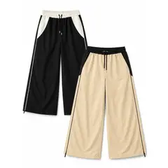 ENKI - PACK X2 PANTALON HOMBRE OVERSIZE BICOLOR TELA NOVA NEGRO BEIGE MODA STREETWEAR