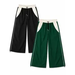 ENKI - PACK 2 PANTALONES HOMBRE OVERSIZE BICOLOR NEGRO VERDE TELA NOVA MODA URBANA