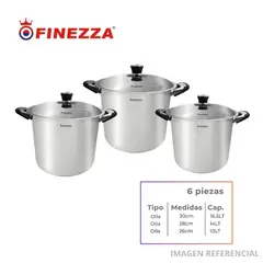 FINEZZA - Juego de Ollas 6 Piezas FZ-2016LX Acero Inoxidable 18/10