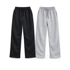 ENKI - PACK X2 PANTALÓN BUZO HOMBRE ALGODÓN FRENCH TERRY NEGRO Y GRIS MELANGE CORTE RECTO STRAIGHT FIT