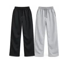 ENKI - Pack 2 Pantalón Buzo Hombre Algodón French Terry Negro Y Gris Melange Fit Recto Estilo Para Diario