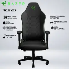 RAZER - SILLA GAMING ISKUR V2 X BLACK SOPORTE LUMBAR INTEGRADO RECLINA 152°
