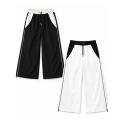 ENKI - PACK X2 PANTALON BICOLOR HOMBRE TELA NOVA NEGRO BLANCO URBANO OVERSIZE