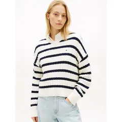 TOMMY HILFIGER - SWEATER CO CABLE MID GG RLX LS V-NK SW TH