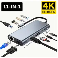 GENERICO - Adaptador Hub Ethernet Usb compatible con iPad Air 7 M3 Macbook Air M4 11 en 1
