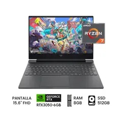 HP - LAPTOP GAMER VICTUS AMD Ryzen 7-7445HS RAM 8GB SSD 512GB RTX 3050 6GB 15.6" FHD 144 HZ
