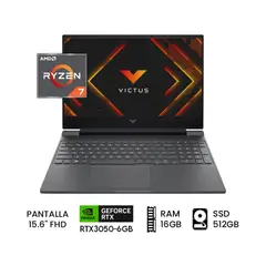 HP - LAPTOP GAMER VICTUS AMD Ryzen 7-7445HS RAM 16GB SSD 512GB RTX 3050 6GB 15.6" FHD 144 HZ