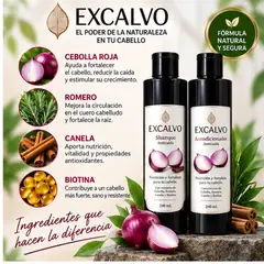 GENERICO - EXCALVO SHAMPOO + ACONDICIONADOR ANTICAÍDA – CEBOLLA ROJA, ROMERO, CANELA Y BIOTINA 240 ML C/U