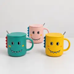 GENERICO - Set 3 Tazas con Tapa y Cuchara Diseño Dinosaurio