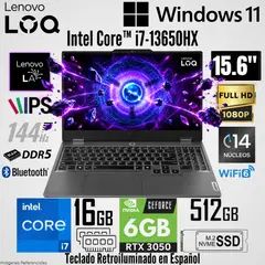 LENOVO - Laptop LOQ 15IRX9 Intel Core i7-13650HX 16GB RAM 512GB SSD RTX 3050-6GB 15.6" FHD 144Hz