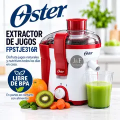 OSTER - EXTRACTOR DE JUEGOS FPSTJE316R FILTRO ACERO INOXIDABLE 400W (COLOR ROJO/BLANCO) 500ML