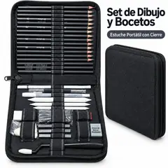 UNBRANDED COMPANY - Kit de Dibujo y Boceto 32 Piezas con Lápices de Grafito, Difuminos, Gomas y Estuche Portátil, Negro