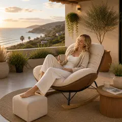 GENERICO - SILLÓN MECEDOR RECLINABLE NÓRDICO CON REPOSAPIÉS – SILLA DE DESCANSO