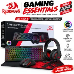REDRAGON - COMBO 4 EN1 S147-SP TECLADO + MOUSE + AUDÍFONOS + MOUSE PAD
