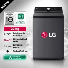 LG - Lavadora 22Kg AI DD Carga Superior Negro Plateado WT22EGTXS